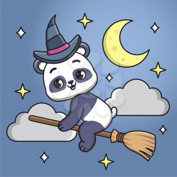 Vector illustration of a panda on a broom