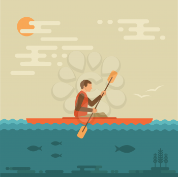 kayak vector illustration, kayaking water sport