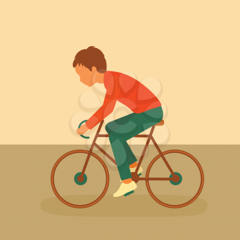 kid riding bike, boy cycling, vector cartoon bicycle 