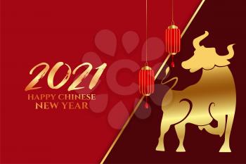 Chinese happy new year of ox greetings with lanterns 2021 vector