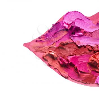 Lips made of lipstick on white background�