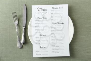 Menu on served table in restaurant�