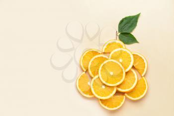 Composition with fresh orange slices on light background�