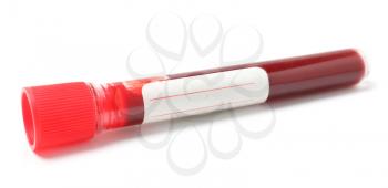 Test tube with blood on white background�