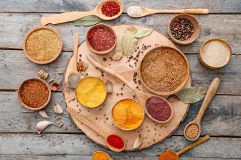 Many different spices on table�