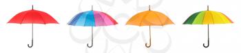 Different stylish umbrellas on white background�
