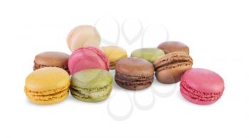 Colorful and tasty French Macarons on isolated white background
