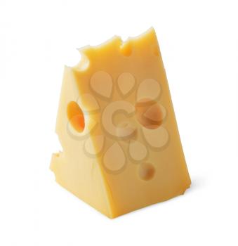 Piece of Cheese with holes isolated on white background