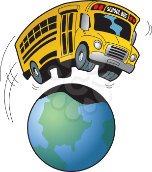 Royalty Free Clipart Image of a School Bus Over a Globe
