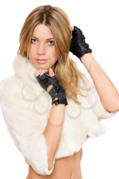 Royalty Free Photo of a Woman Wearing Black Gloves