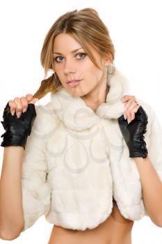 Royalty Free Photo of a Girl in a Short Fur Jacket