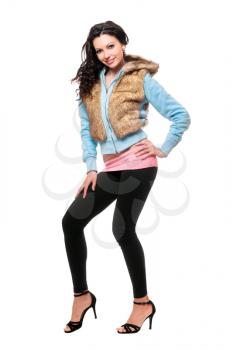 Royalty Free Photo of a Woman in Black Tights and a Brown Vest
