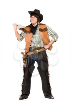 Royalty Free Photo of a Cowboy With a Bottle