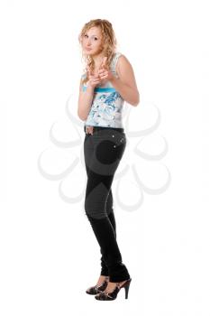 Royalty Free Photo of a Young Woman Pointing