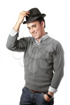 Royalty Free Photo of a Young Man in a Black Hat
