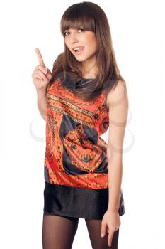 Royalty Free Photo of a Girl Holding Up One Finger