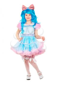 Nice little girl posing wearing malvina costume. Isolated on white