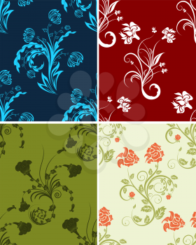 Floral seamless vector color backgrounds set.  For easy making seamless pattern just drag all group into swatches bar, and use it for filling any contours.