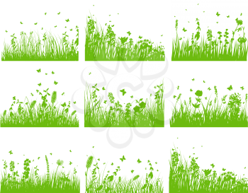 Vector grass silhouette background set. All objects are separated.