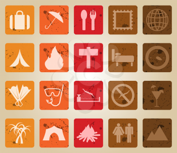Travel set of different vector web icons. Retro style.