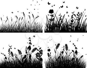 Set of four vector grass silhouettes backgrounds 