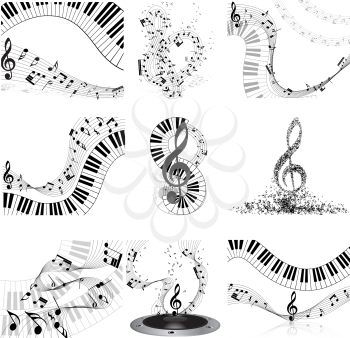 Musical notes staff set. Vector illustration with transparency EPS10.