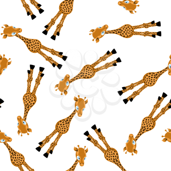 Seamless Pattern From Funny Cartoon Character Giraffe Over White Background.  Tropical and Zoo  Fauna. Vector illustration. 