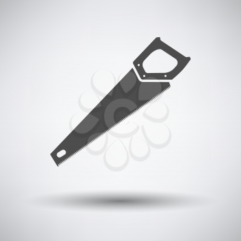 Hand saw icon on gray background with round shadow. Vector illustration.