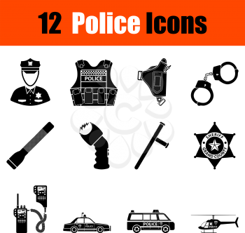 Set of twelve police black icons. Vector illustration.