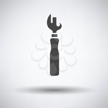 Can opener icon on gray background with round shadow. Vector illustration.