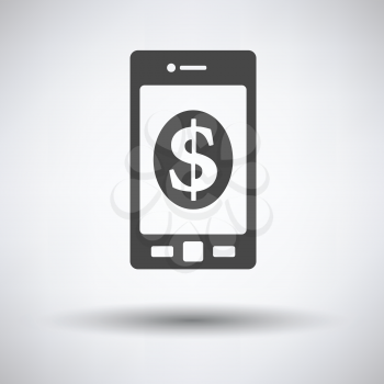 Smartphone with dollar sign icon on gray background, round shadow. Vector illustration.