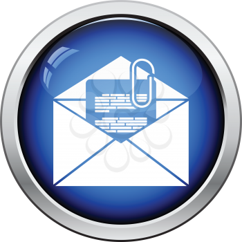 Mail with attachment icon. Glossy button design. Vector illustration.