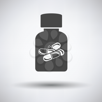 Pills bottle icon on gray background, round shadow. Vector illustration.