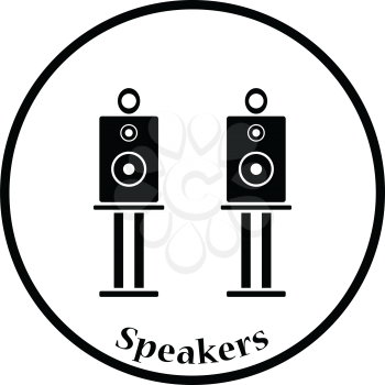 Audio system speakers icon. Thin circle design. Vector illustration.
