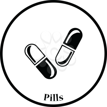 Pills icon. Thin circle design. Vector illustration.