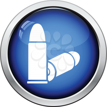 Pistol bullets icon. Glossy button design. Vector illustration.