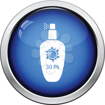 Sun protection spray icon. Glossy button design. Vector illustration.