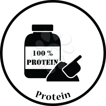 Icon of Protein conteiner. Thin circle design. Vector illustration.