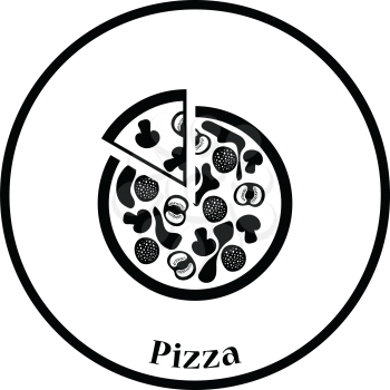 Pizza on plate icon. Thin circle design. Vector illustration.
