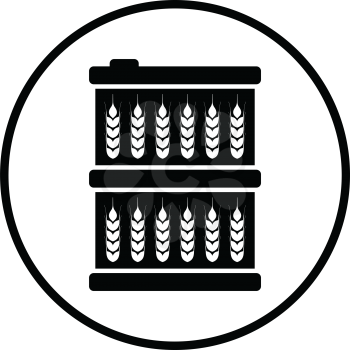 Barrel with wheat symbols icon. Thin circle design. Vector illustration.