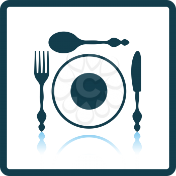 Silverware and plate icon. Shadow reflection design. Vector illustration.