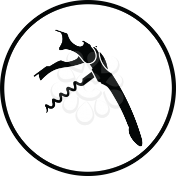 Waiter corkscrew icon. Thin circle design. Vector illustration.