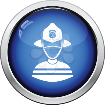 Fireman icon. Glossy button design. Vector illustration.
