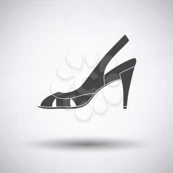 Woman heeled sandal icon on gray background with round shadow. Vector illustration.