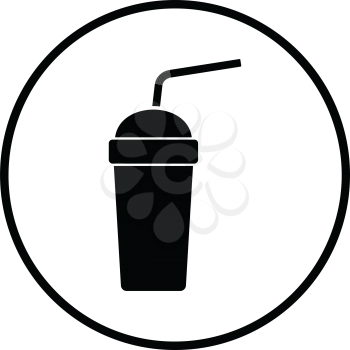 Disposable soda cup and flexible stick icon. Thin circle design. Vector illustration.
