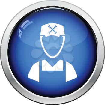 Car mechanic icon. Glossy button design. Vector illustration.