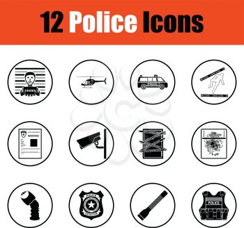 Set of police icons.  Thin circle design. Vector illustration.