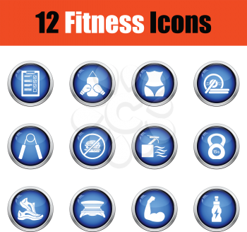 Fitness icon set.  Glossy button design. Vector illustration.