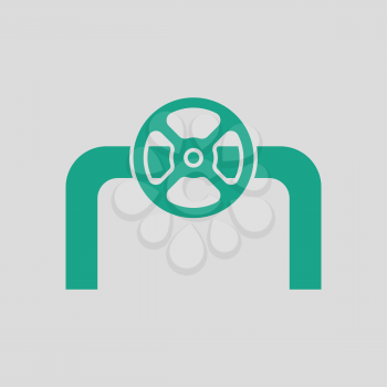 Icon of Pipe with valve. Gray background with green. Vector illustration.