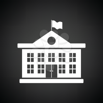 School building icon. Black background with white. Vector illustration.